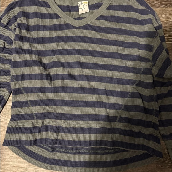 aerie Tops - Striped V-Neck Long Sleeve Top